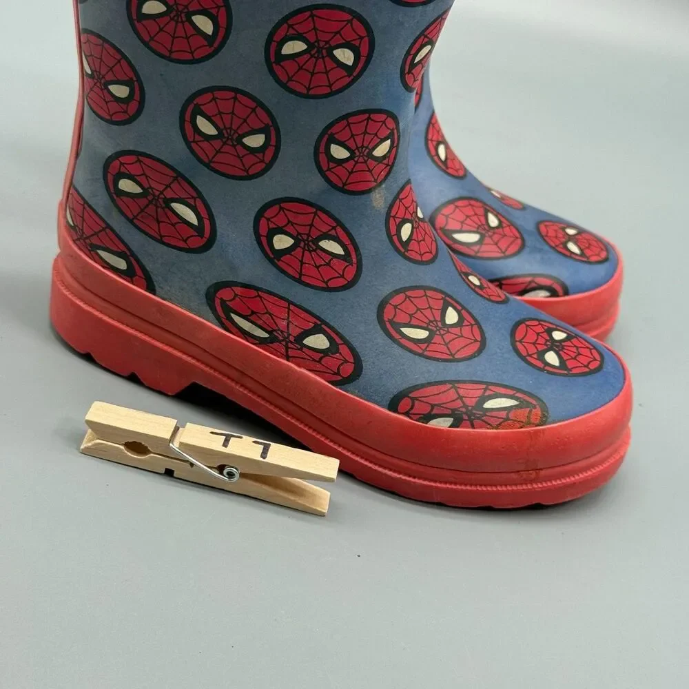 Disney Marvel Spiderman Kids 11 Red Blue Rubber Rain Boots Pull On Waterproof